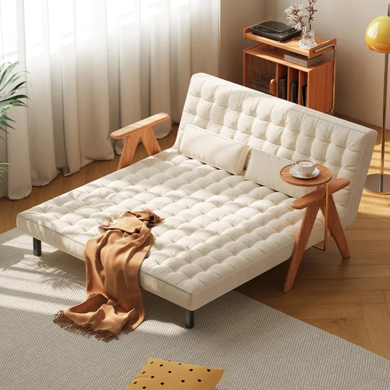 

Cherry wood sofa bed, foldable, dual-purpose living room, solid wood legs, double single person, multi-functional sofa bed, smal