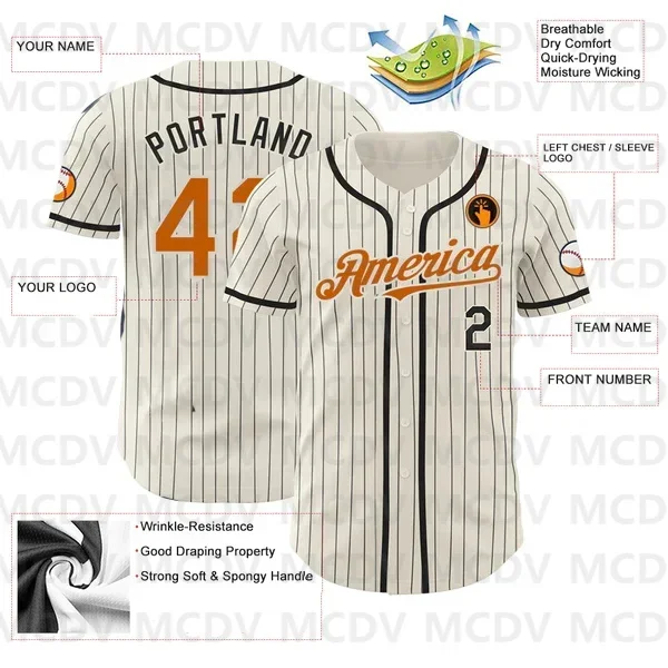 

Custom Or Black Pinstripe Texas Orange Authentic Baseball Jersey