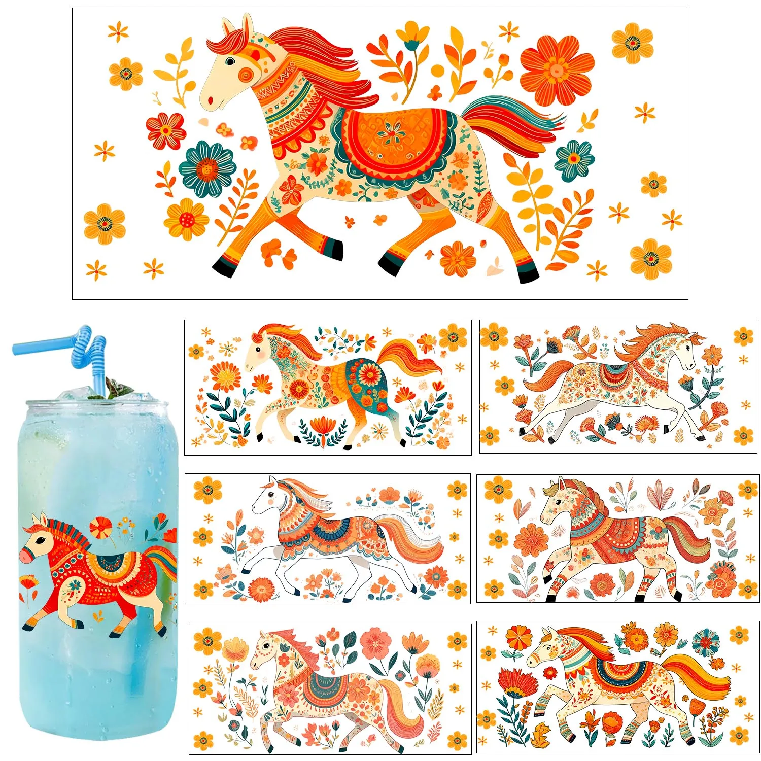 

Happy Chinese new year of horse Series UV DTF Sticker DIY Decals 3D transfers uvdtf stickers 16oz uv dtf cup wraps