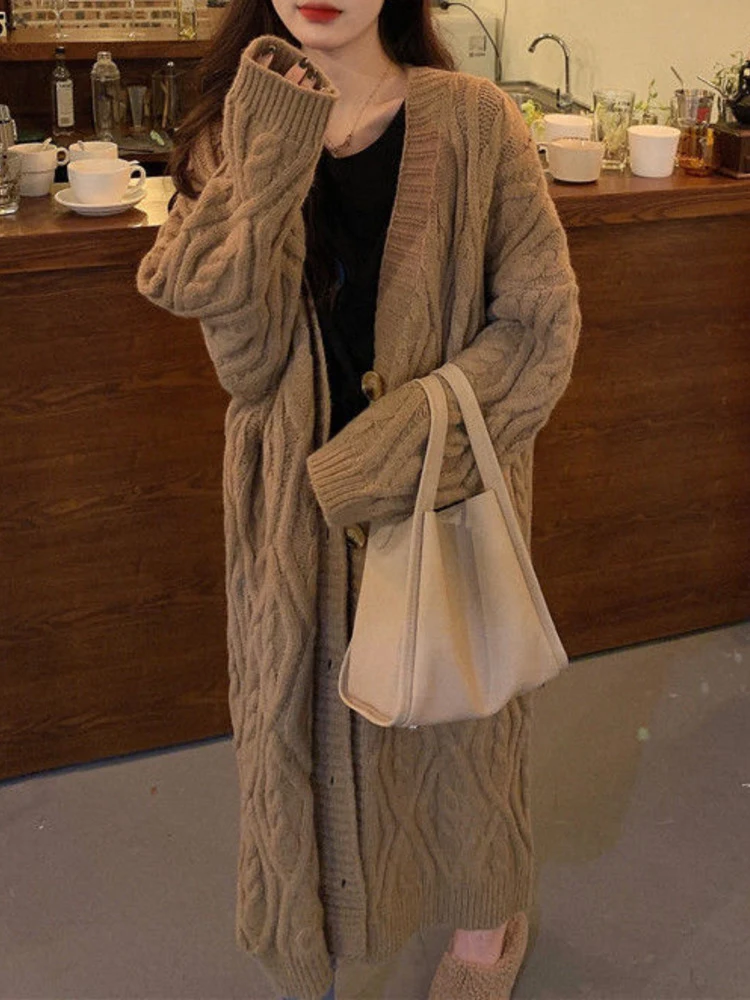 

2022 Autumn Winter Knitting Sweater Women Thickening V Neck Long Sleeve Single-breasted Solid Color Cardigan Fashion Trend
