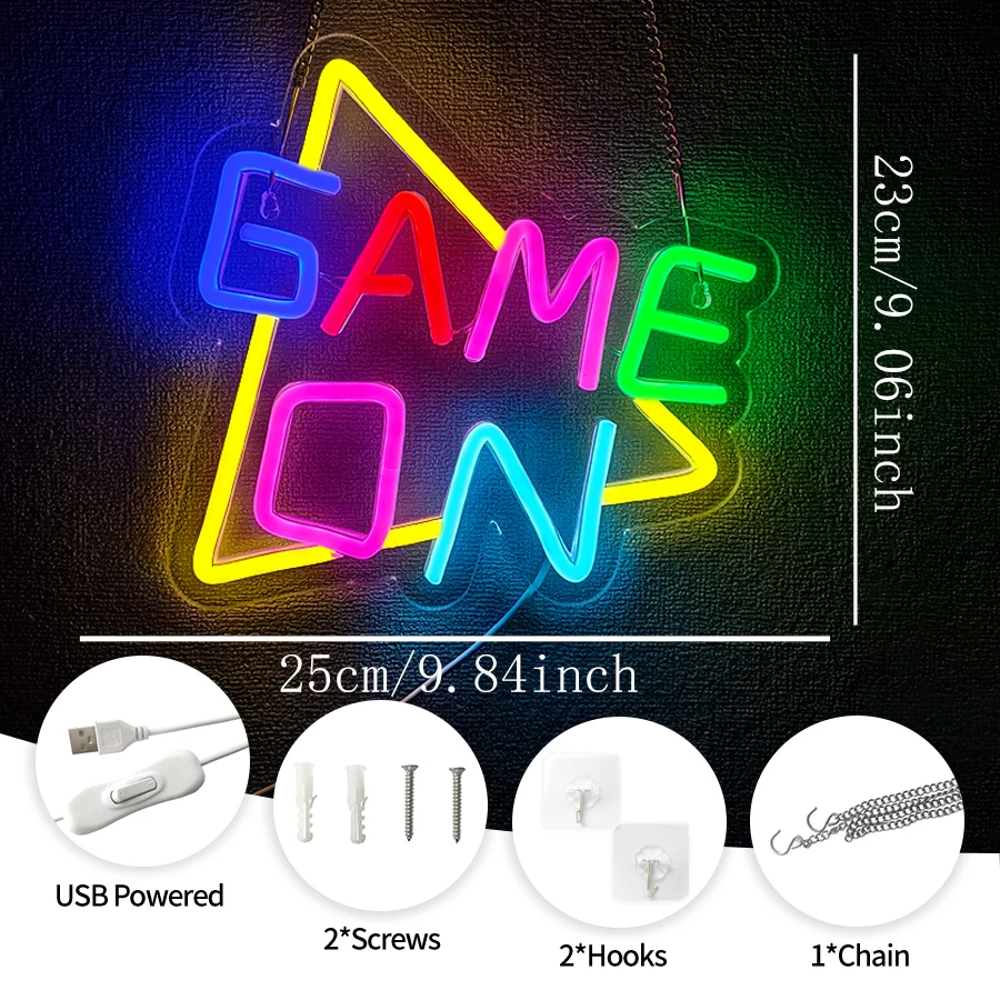 Game on Neon Sign,Gamepad Shaped Neon Sign For Teens Boys Bedroom Wall Decor,LED Game Controller Neon for Game Zone Party Gift view 3
