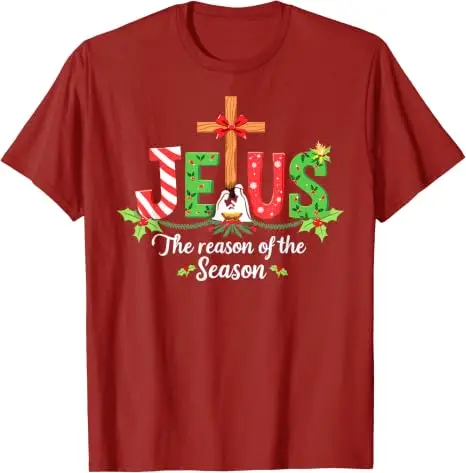 Jesus Is Reason of The Season Merry Xmas Christmas Holidays T-Shirt Y2k Christmas Party Clothes Soft Cotton Tee Shirts Novelty