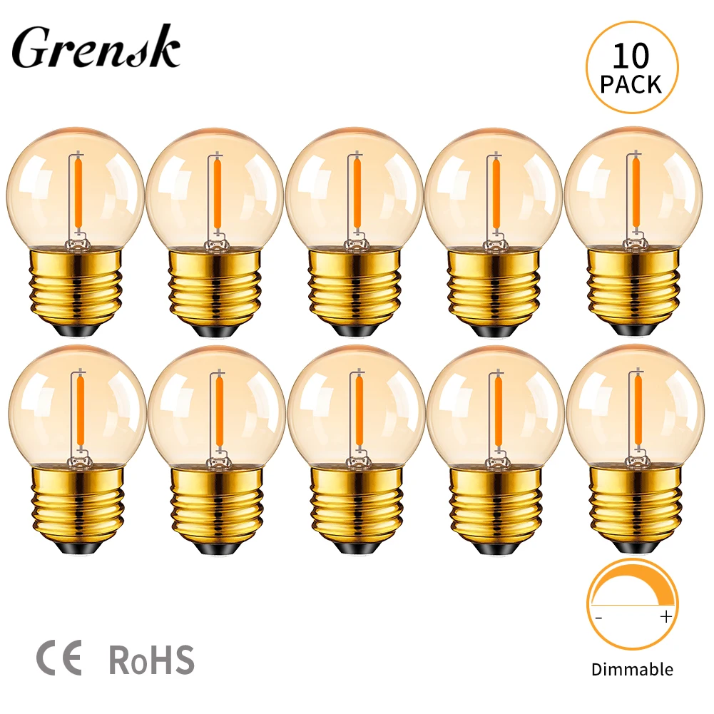 G40 Globe Edison Lamp 1W E27 Base Antique Mini Ball String Light Replacement Bulb Amber Clear Glass Warm White Led Filament Bulb