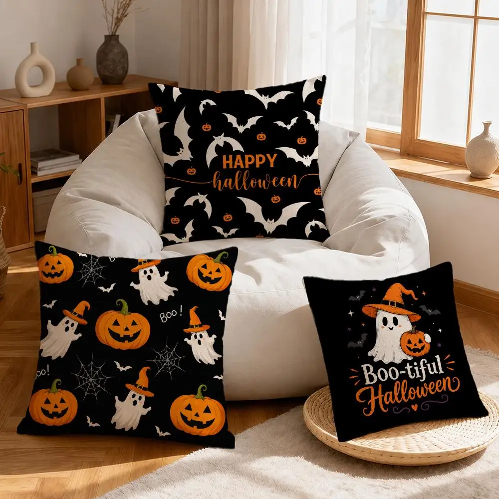 Art Halloween Decoration Cushion Cover Linen Anti-Mite Antibacterial Cushion Cover Invisible Zipper Sofa Decor