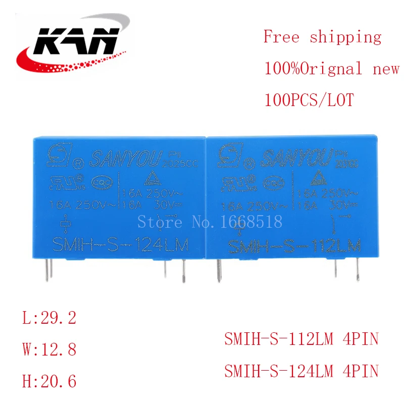 

Free shipping 100pcs Power relay SMIH-S-112LM SMIH S 112LM 12VDC 16A 250VAC 4PIN Original New