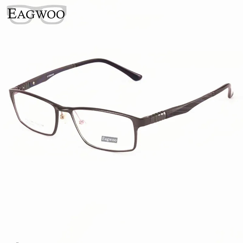 Eagwoo Aluminum Men Prescription Eyeglasses Full Rim Optical Frame Business Eye Glasses Light Spectacle Silicon Temple Wide Face