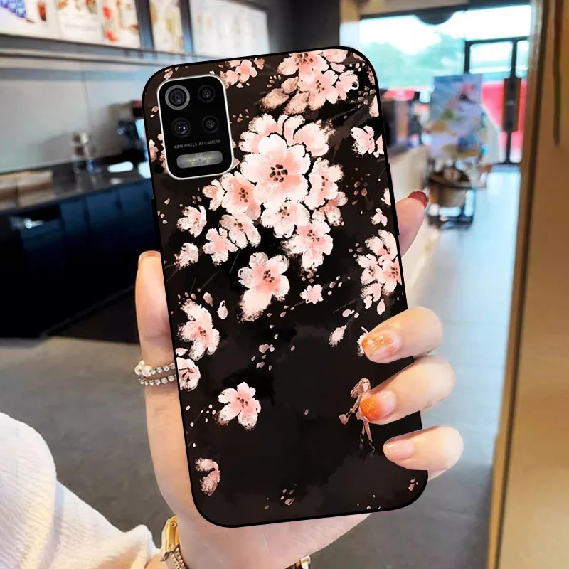 لينة حافظة هاتف من البولي يوريثان ل LG K52 K62 Q52 الأسود سيليكون الغطاء الخلفي ل LGK52 LGQ52 LGK62 موضة زهرة قذيفة Fundas الوفير #5