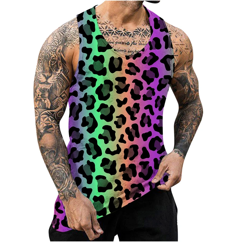 Summer Leopard 3D Print Tank Tops Men\'s Casual Streetwear Fashion Sportswear Vest Oversized Sleeveless Tank Top Gym Man Clothing