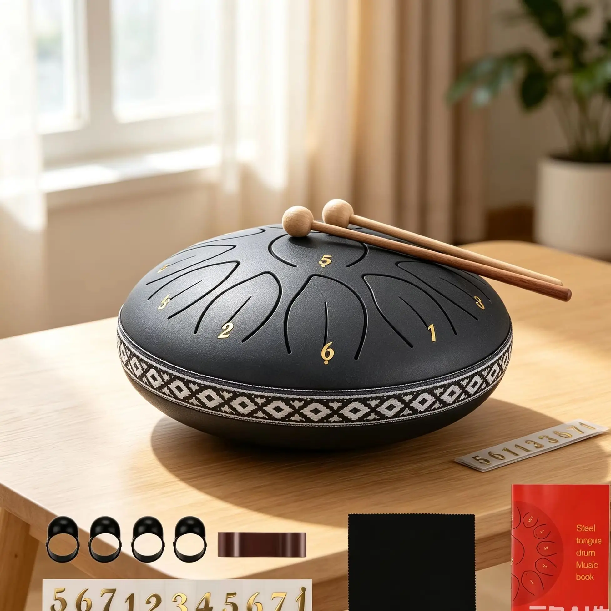 6 Inches Carbon Steel Tongue Drum 11 Notes Percussion Instrument with Mallets Music Books, Finger Picks, and Storage Bag for Yoga Meditation Music Drum