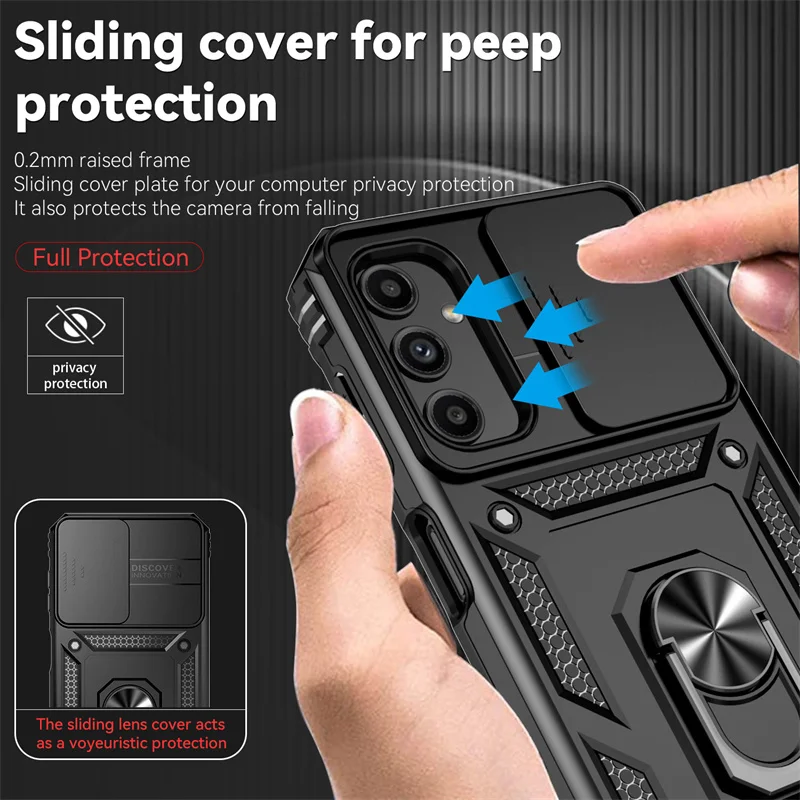 For Samsung Galaxy A14 A24 A34 A54 5G Case Ring Holder Armor Shockproof Coque For Galaxy A 14 24 34 54 Slide Lens Protect Cover