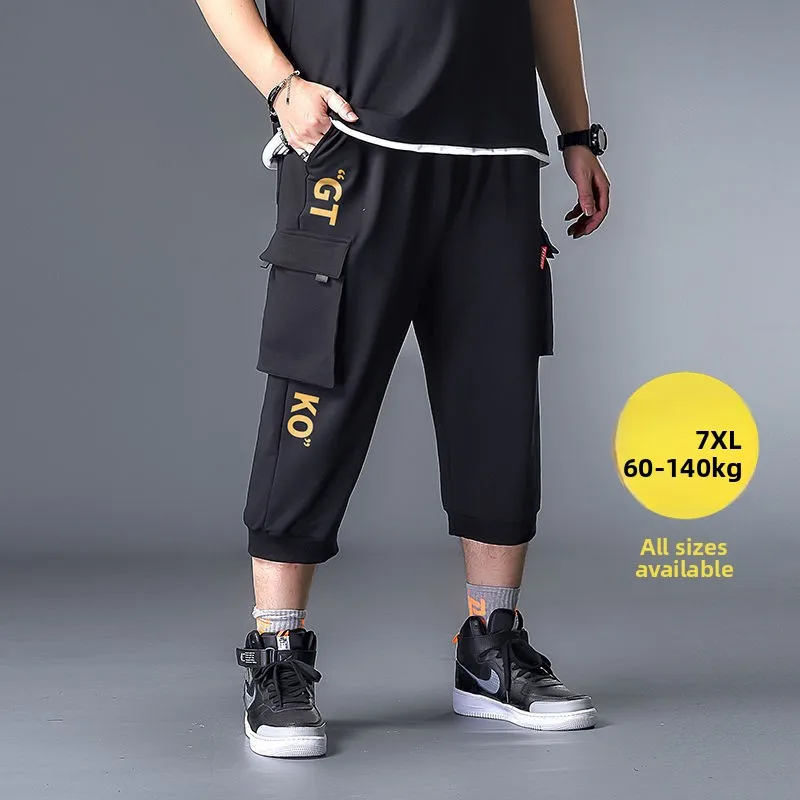 

plus Size Men's Workwear Pants Casual Loose 7/8 Length orts Extra Large Fat Men's Clothing High Waist Printed Cargo Trousers