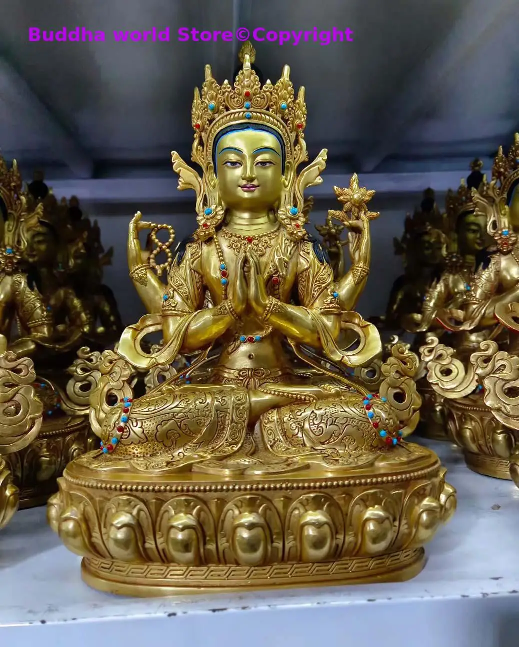 Wholesale Buddhist supplies Buddhism India Nepal HOME SAFE LUCK Four-armed Avalokitesvara Bidhisattva guanyin Buddha statue