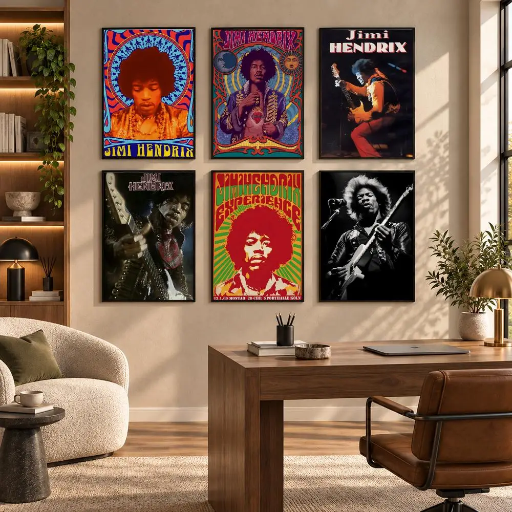 Jimi Hendrix 60s Rock Guitar Legend Poster Self-adhesive Art Waterproof Paper Sticker Coffee House Bar Room Wall Decor