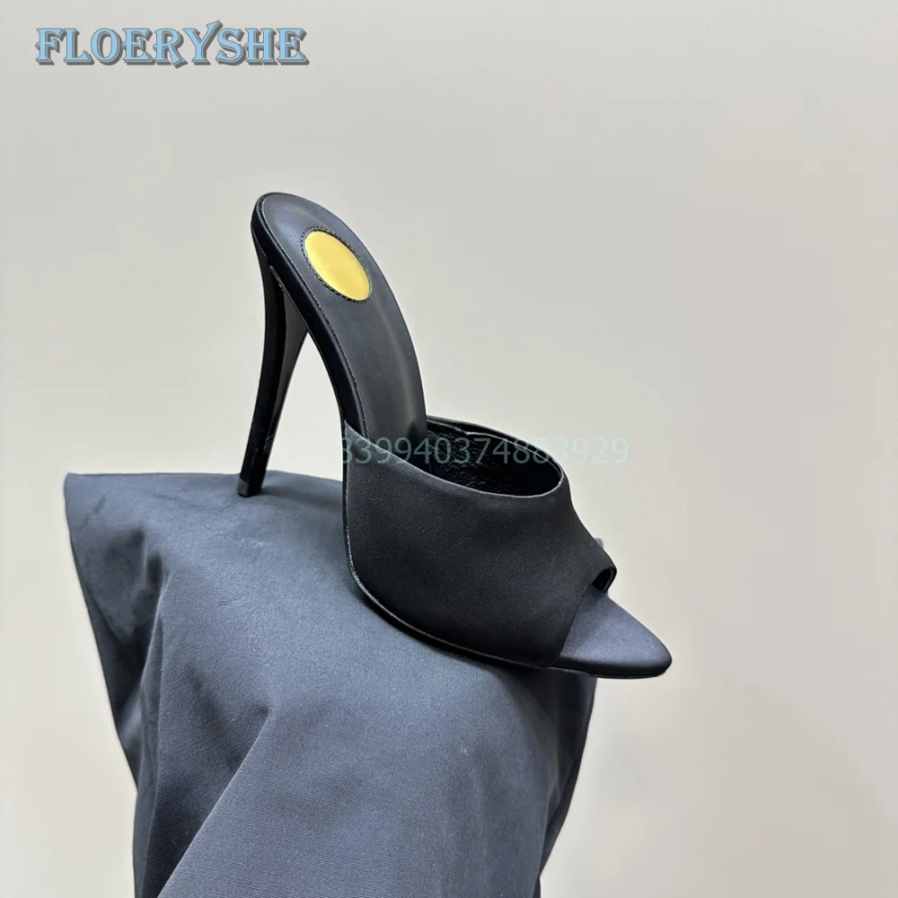 

Sexy Concise Slippers Thin High Heel Shallow Pointed Toe Women Summer Shoes Solid Red Black Slides 2024 New Fashion Dress Shoe