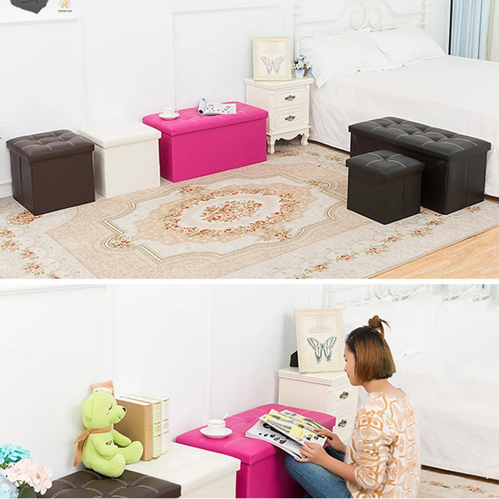 

Foldable Black Ottoman Storage Box Cube 27L Organizer for Home Bedroom Living Room Portable Lightweight Storage Solution