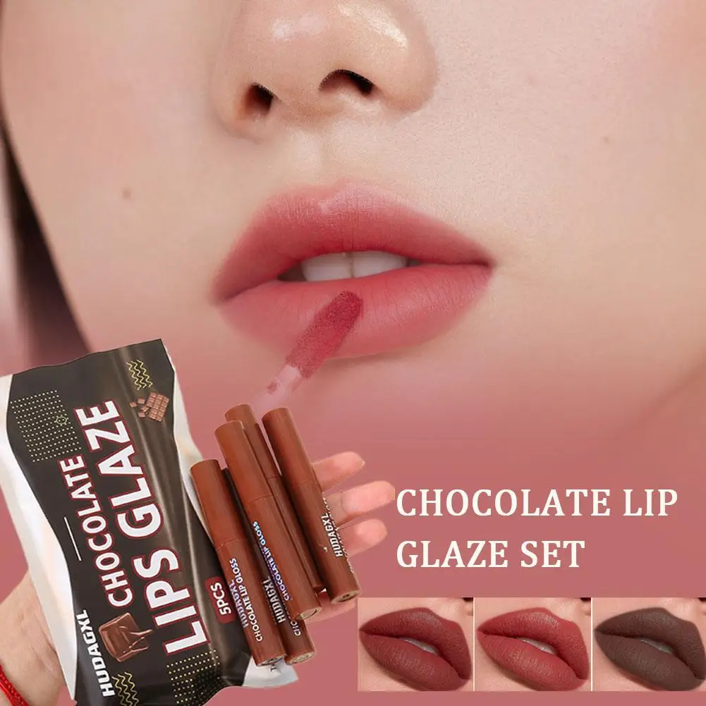 Chocolate Lip Glaze Set Velvet Matte Lipstick Long-lasting Rich Cream Lipstick Milk Coffee Lip Color Makeup Liquid Lip Gloss Set