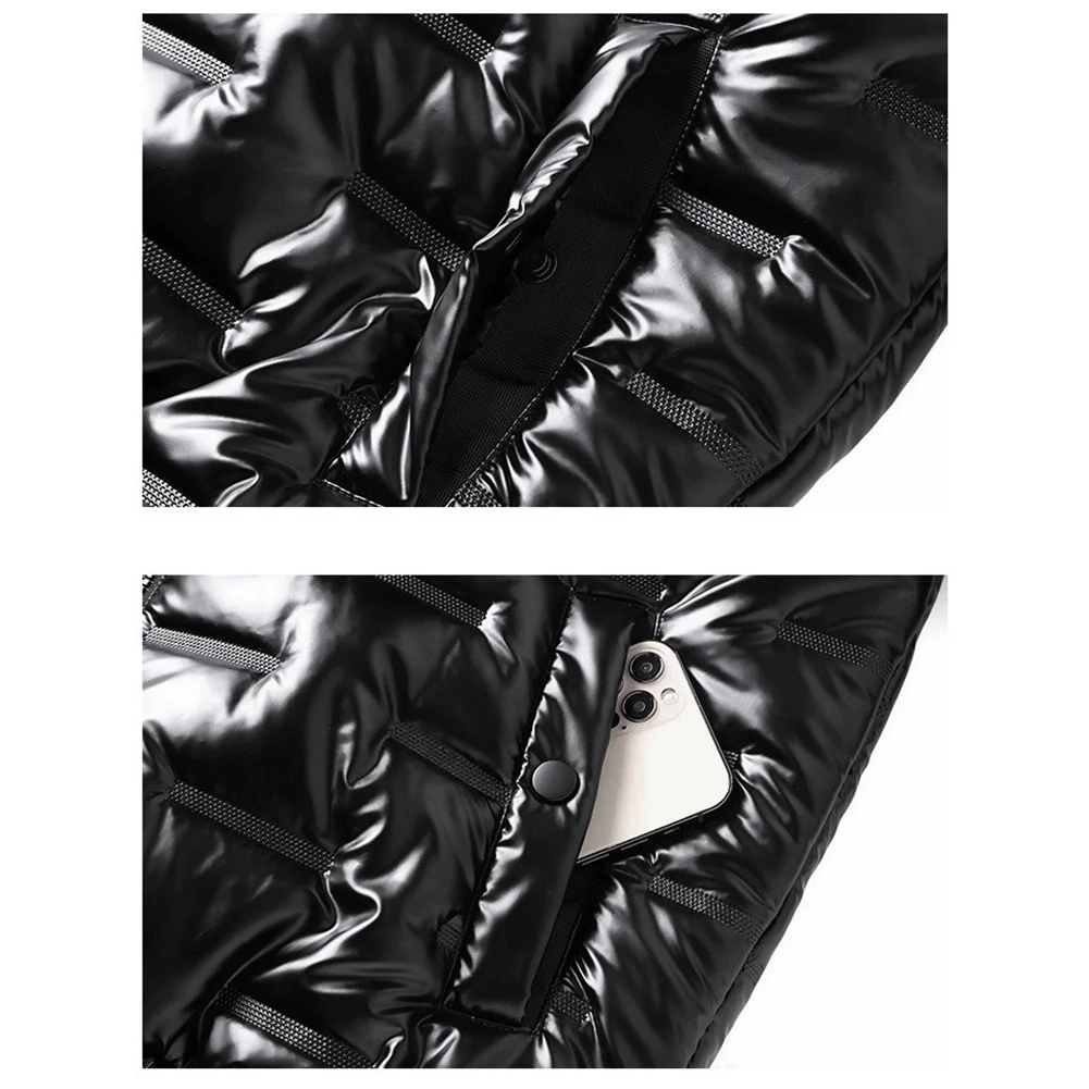 نمط غير رسمي للاستخدام الخارجي سترة فضية للرجال بقلنسوة معطف منتفخ لامع مبطن ملابس خارجية لامعة ملابس شتوية غير رسمية #5