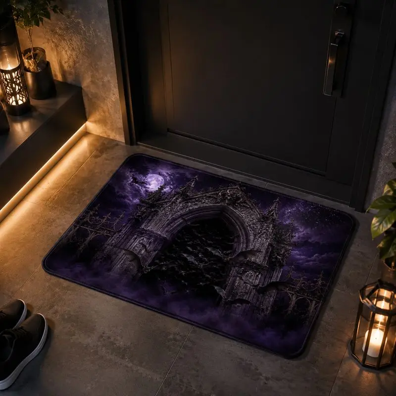 VIKAMA Purple Night Full Moon Crow Carpet Gothic Style Entrance Hall Floor Mat Photo Decoration Wear resistant Foot Mat