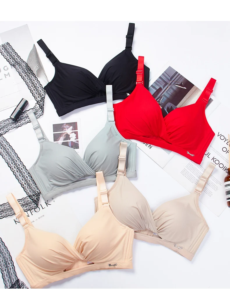 Conjunto de sujetador y bragas finos y sin costuras para mujer, con ajuste inalámbrico, efecto realce de pecho plano, para ve...