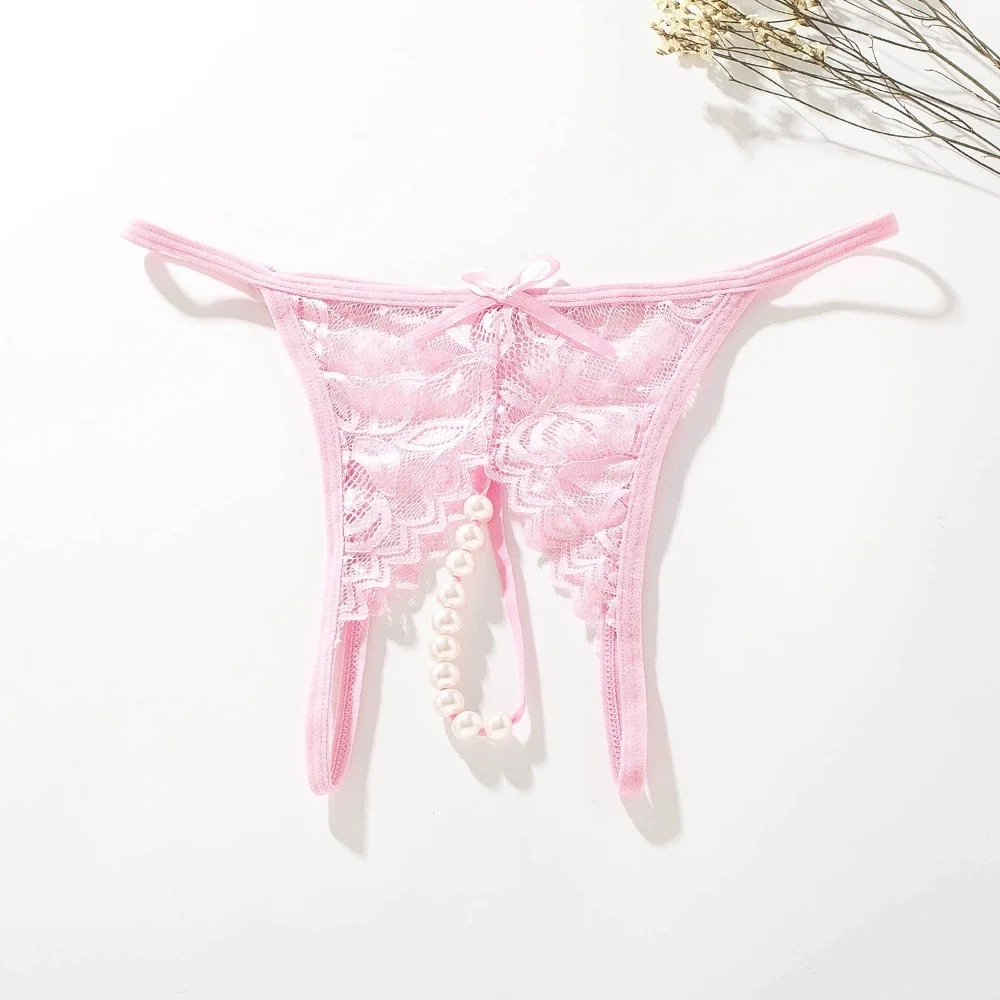 Exotic Panties Lace Floral Crotchless G-string Sexy Lingerie Open Crotch Underwear Thongs Women Plus Size Erotic Pearls Panties image 5
