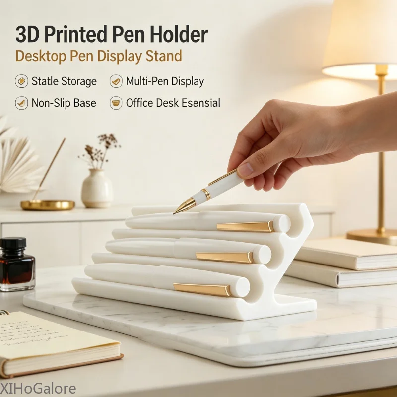 Modern Minimalist 3D Printed Three Tier Pen Holder Desktop Organizer Black Office Stationery Stand Creative Gift For Home