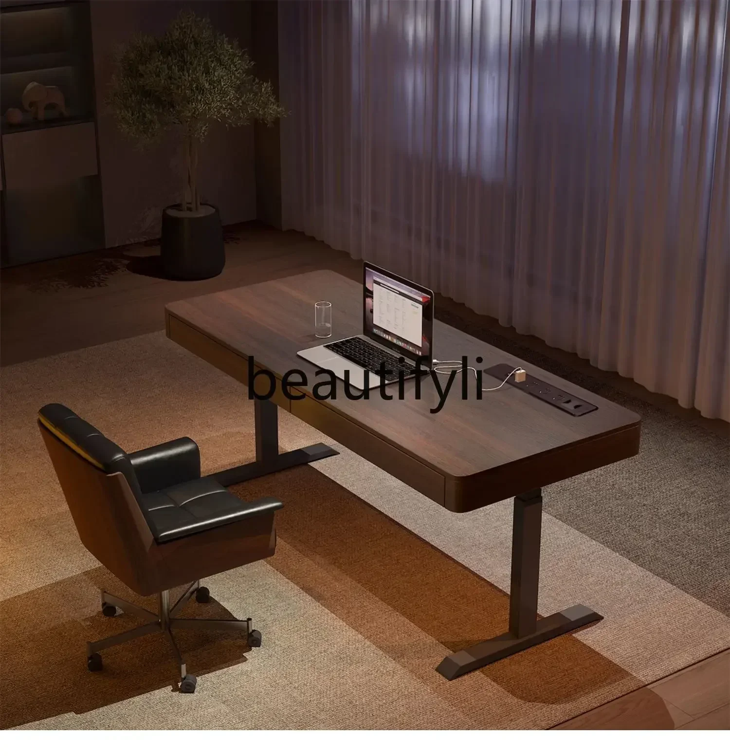 

ls 27Solid wood lifting desk computer table adult home workbench living room modern electric study table