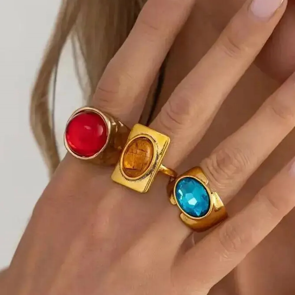 

SHIXIN 3Pcs/set Elegant Colorful Acrylic Rhinestone Knuckle Rings Women 2026 New Charm Metal Open Joint Ring Party Jewelry Gifts