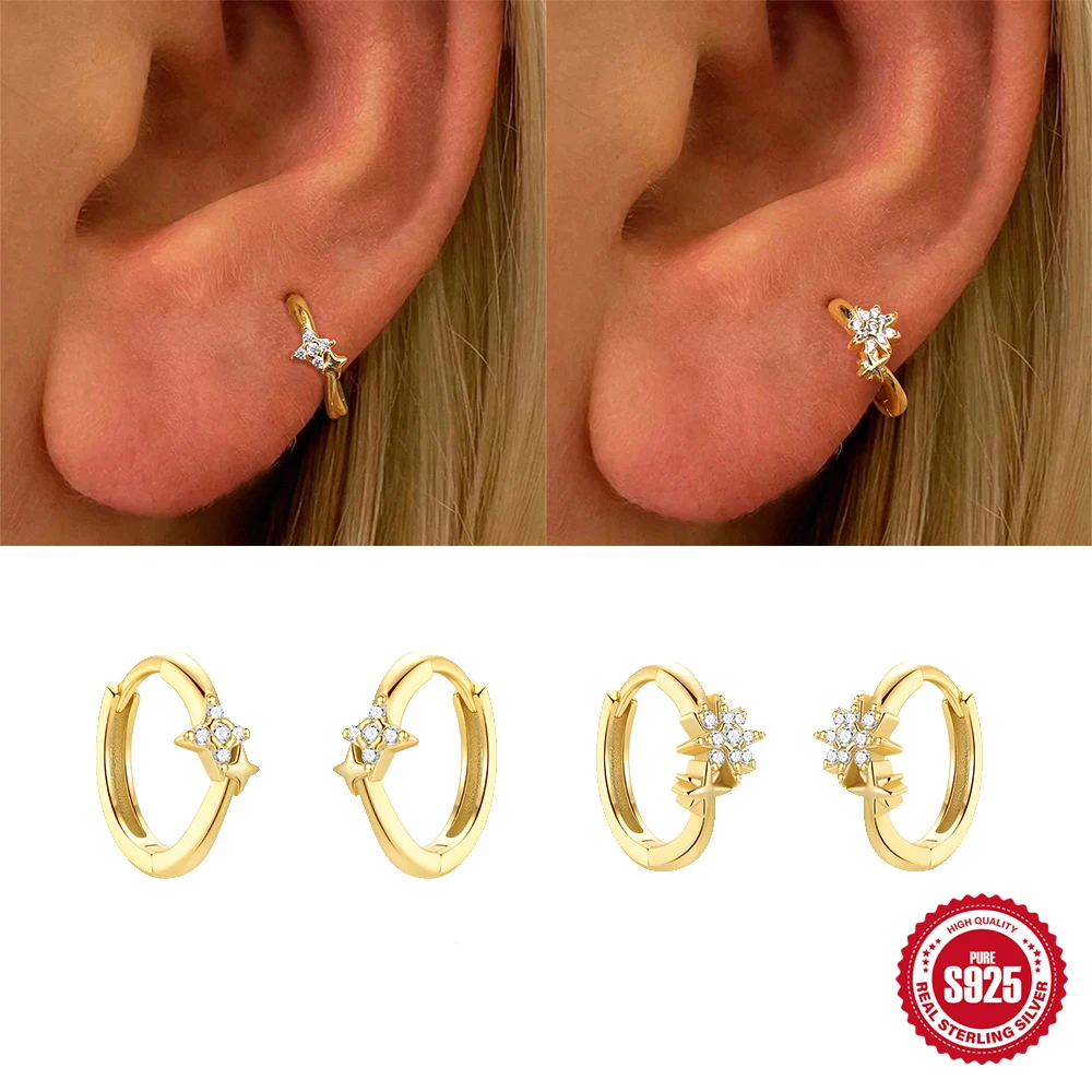 

BOAKO стерлингового серебра 925 пробы, серьги-кольца с восемью/четырьмя звездами и цирконием для женщин, модные минималистичные свадебные украшения Paty