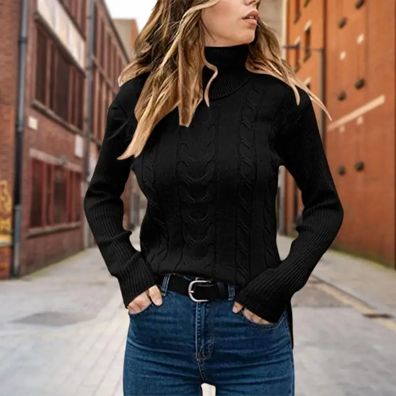 Y3NE Women's high-neck long-sleeved knitted sweater