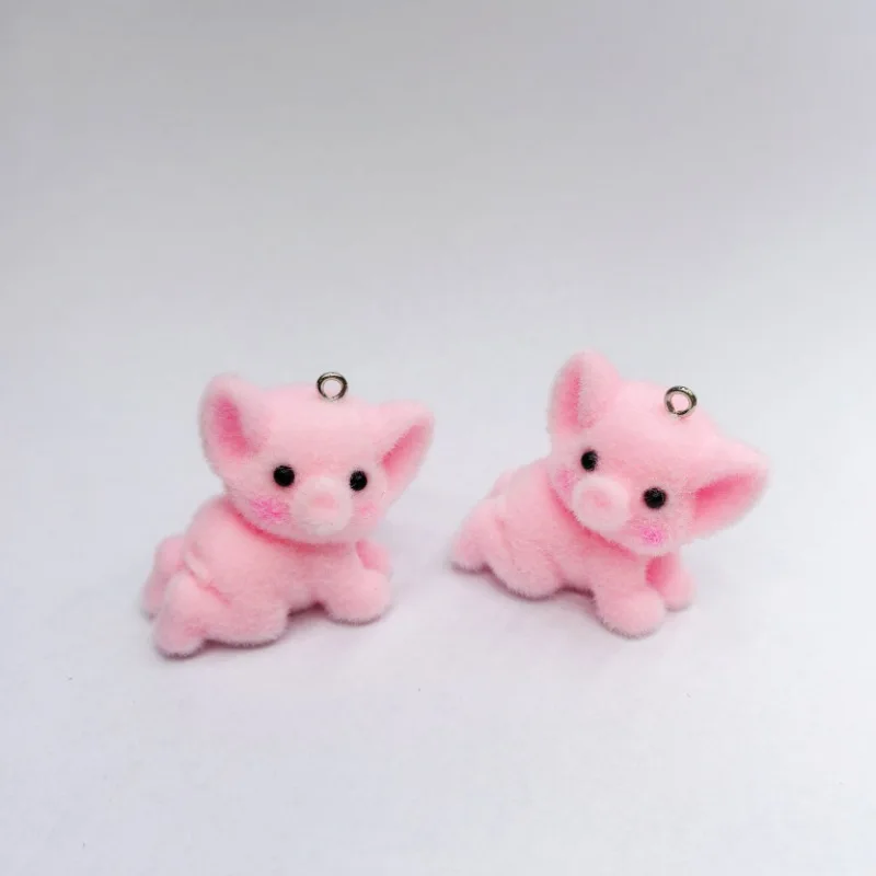 10pcs 3D Cute Crawling Elephant Charms Flocking Resin cartoon animal Pendant For Bag Keychain Earring DIY Crafts Jewelry Make