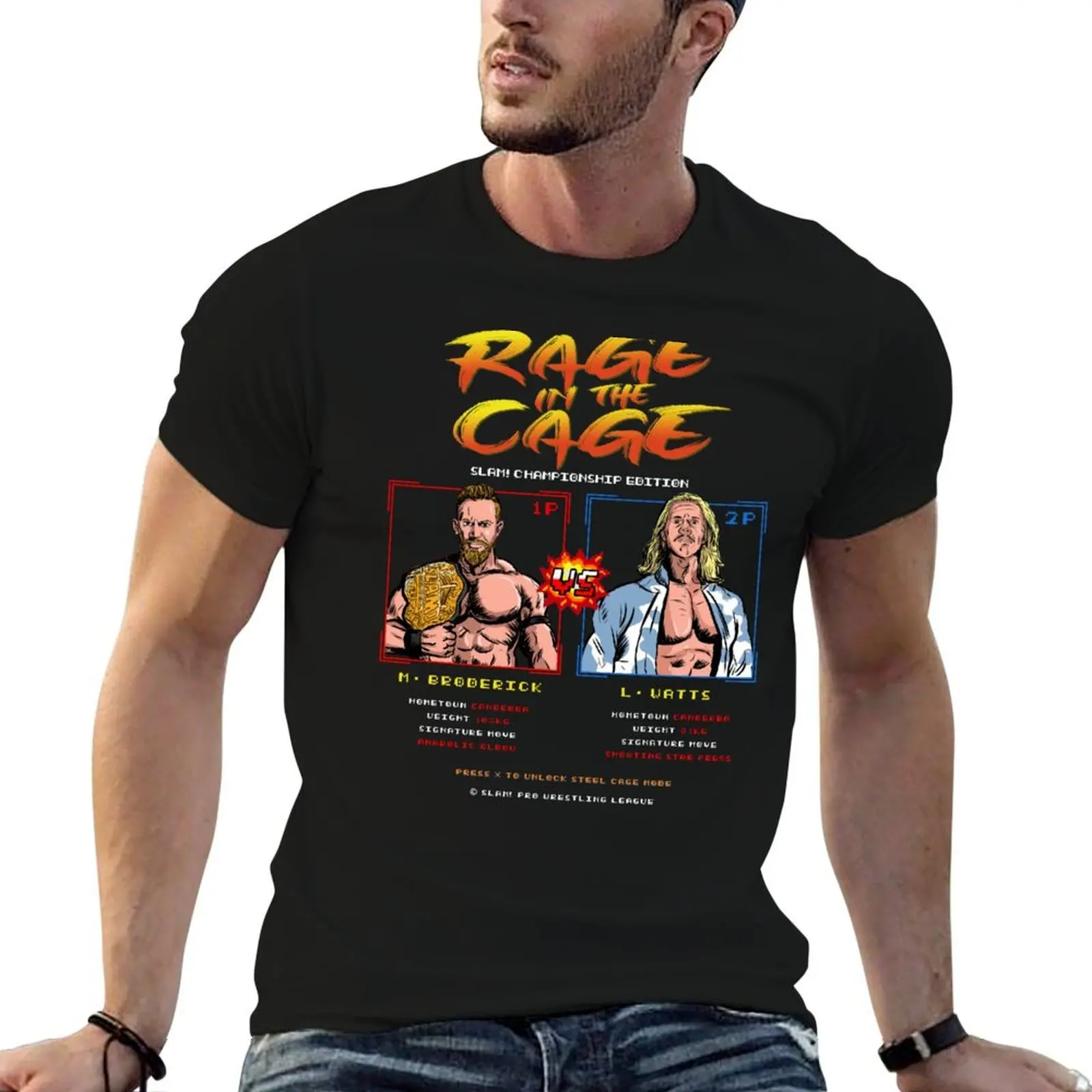 

SLAM! Pro Wrestling League Mikey Broderick vs Luke Watts Cage Match T-Shirt t shirts cotton 100% T-Shirt