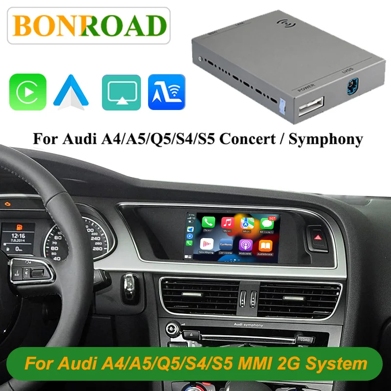 BONROAD Smart Retrofit Module Box Wireless Carplay & Android Auto for Audi A4 B8 Q5 A5 S4 S5 - OEM Screen Upgrade Airplay Autolink Interface