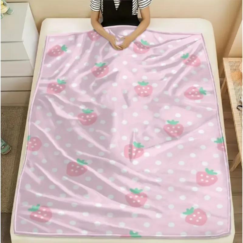 بطانية مطبوعة بالفراولة الوردية - بطانية أريكة منزلية ناعمة ودافئة للاسترخاء في المنزل أو المطبخ أو التخييم