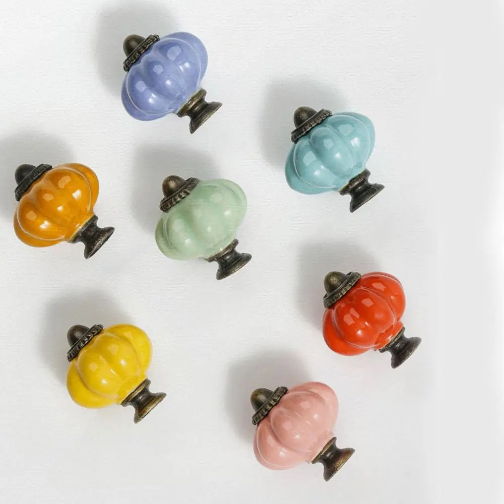 Retro Single Hole Ceramic Pumpkin Handle Round European Style Cabinet Knob Vintage Drawer Knobs Dresser