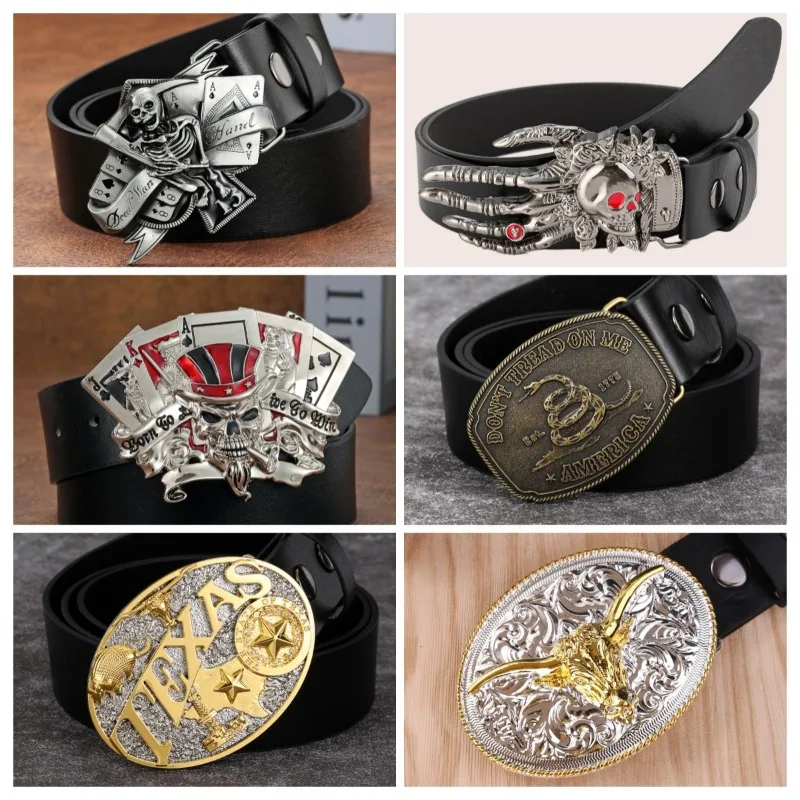 Punk men's leather belt with quirky personality, skeleton palm, smooth buckle, PU belt, fashionable and versatile pants belt