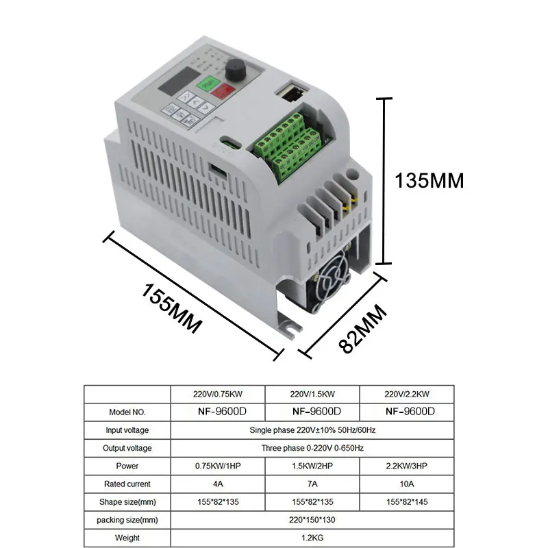 AC 220V 0.75/1.5/2.2/4/5.5/7.5KW 1 phase input and 3 phase output frequency converter/ ac motor drive/ VSD/ VFD/ 50HZ