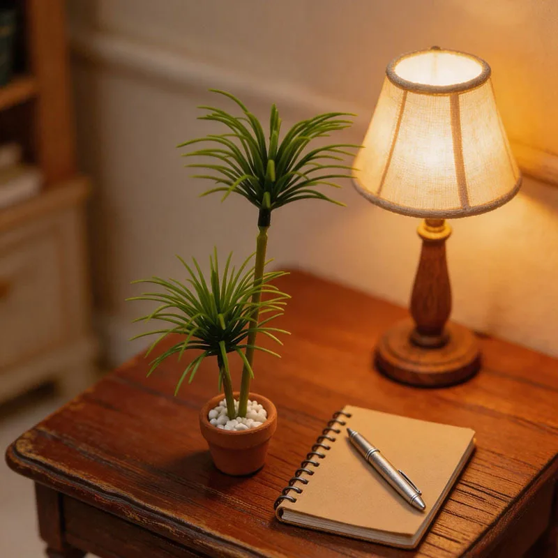 1pc Mini Pottery Pot Simulation Dragon Blood Tree Green Plant Potted Plant, Miniature Model Decoration