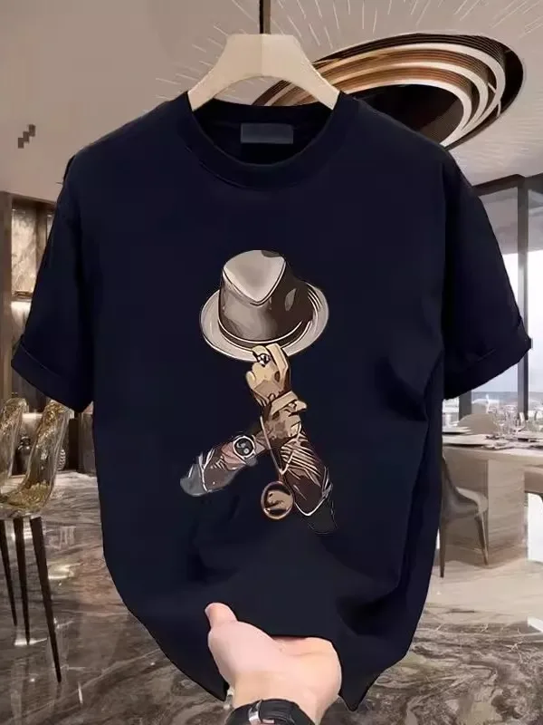 

Heavyweight Pure Cotton Oversized 300 Pou Trendy American Printed ort Sve T-irt Men Summer Haome Loose f Sve