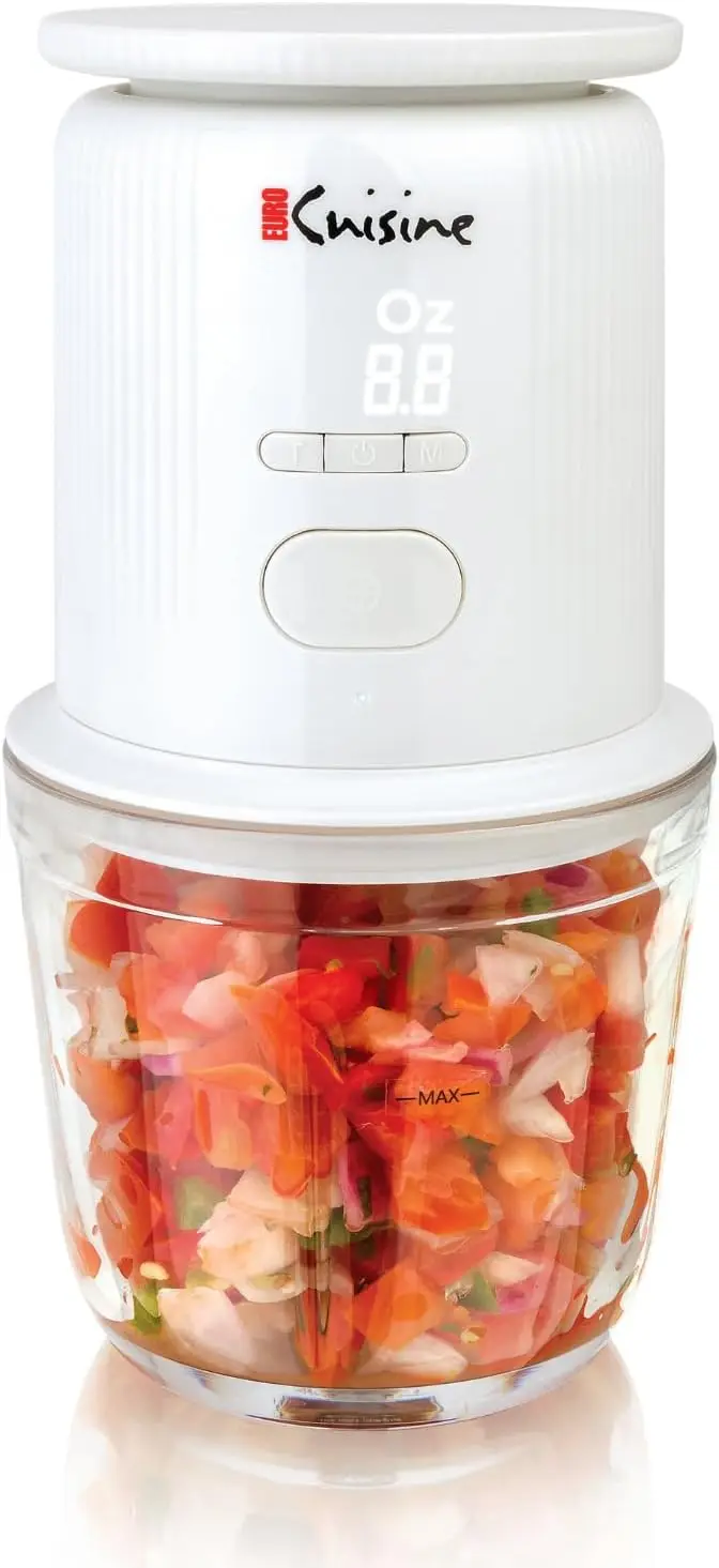 Cordless Rechargeable Electric Mini Food Chopper & Garlic Peeler with Built-In Digital Scale, 2 Bowls, 2 Blades, Mini Food Grinder Chopper Blender