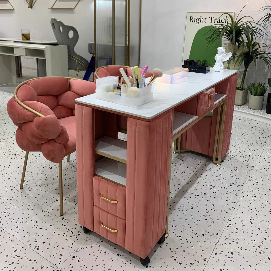 * Luxury Marbled Surface Manicure Nail Table Beauty Salon Furniture Nail Manicure Table for Sale