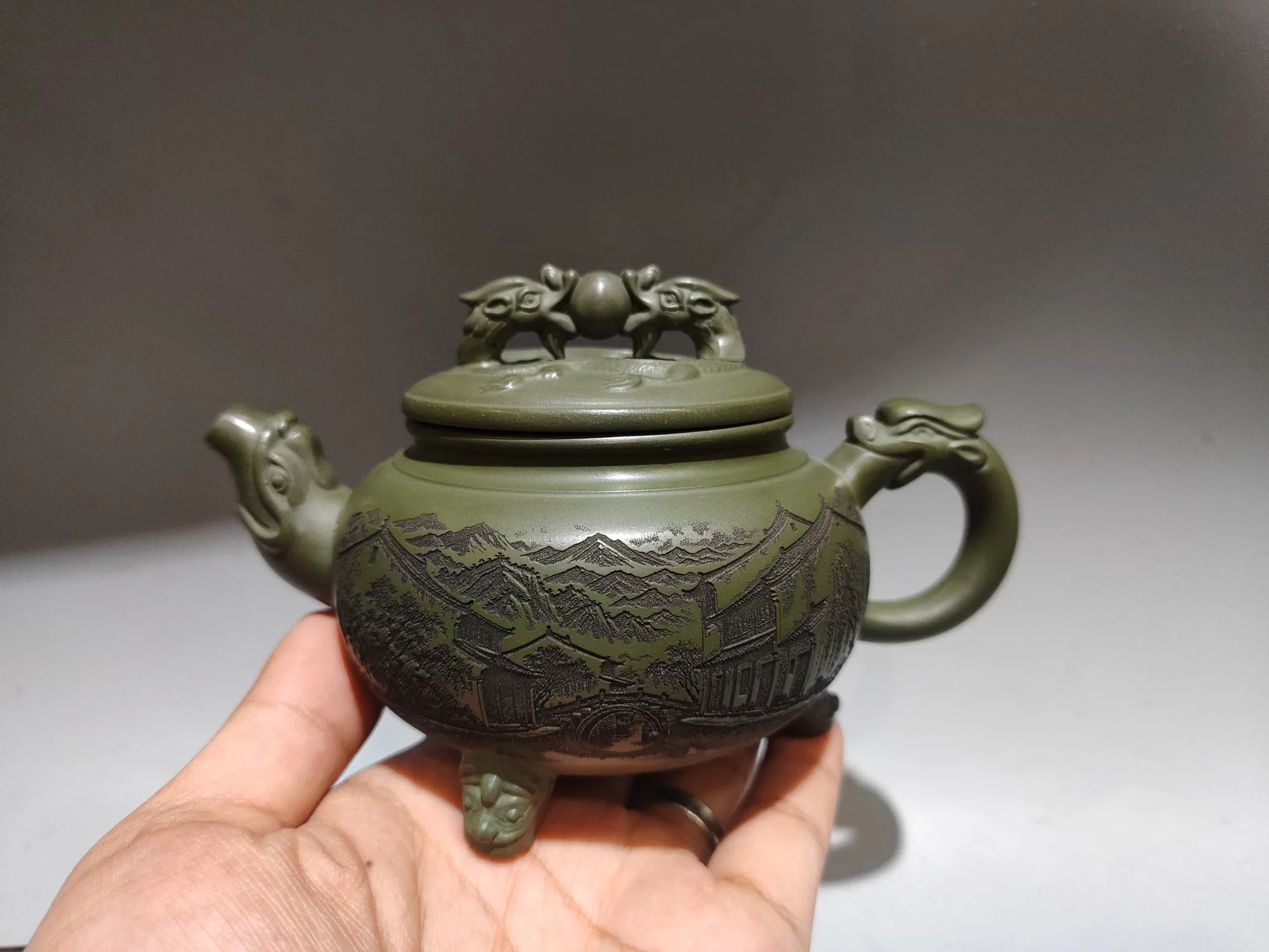 

Старая китайская эмалированная глина YiXing Zi Sha ручной работы (красная керамическая посуда), чайник. Поющая лягушка, со знаком, бесплатная доставка