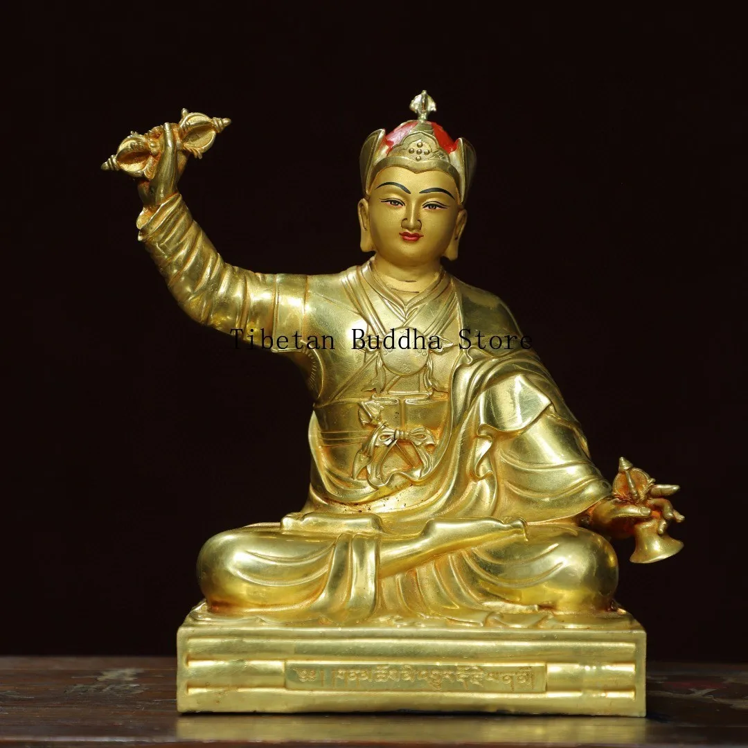 Tibetan brass painted face gilt lotus peanut Venerable sitting statue home Buddhist hall ornament incense case supplies 19cm