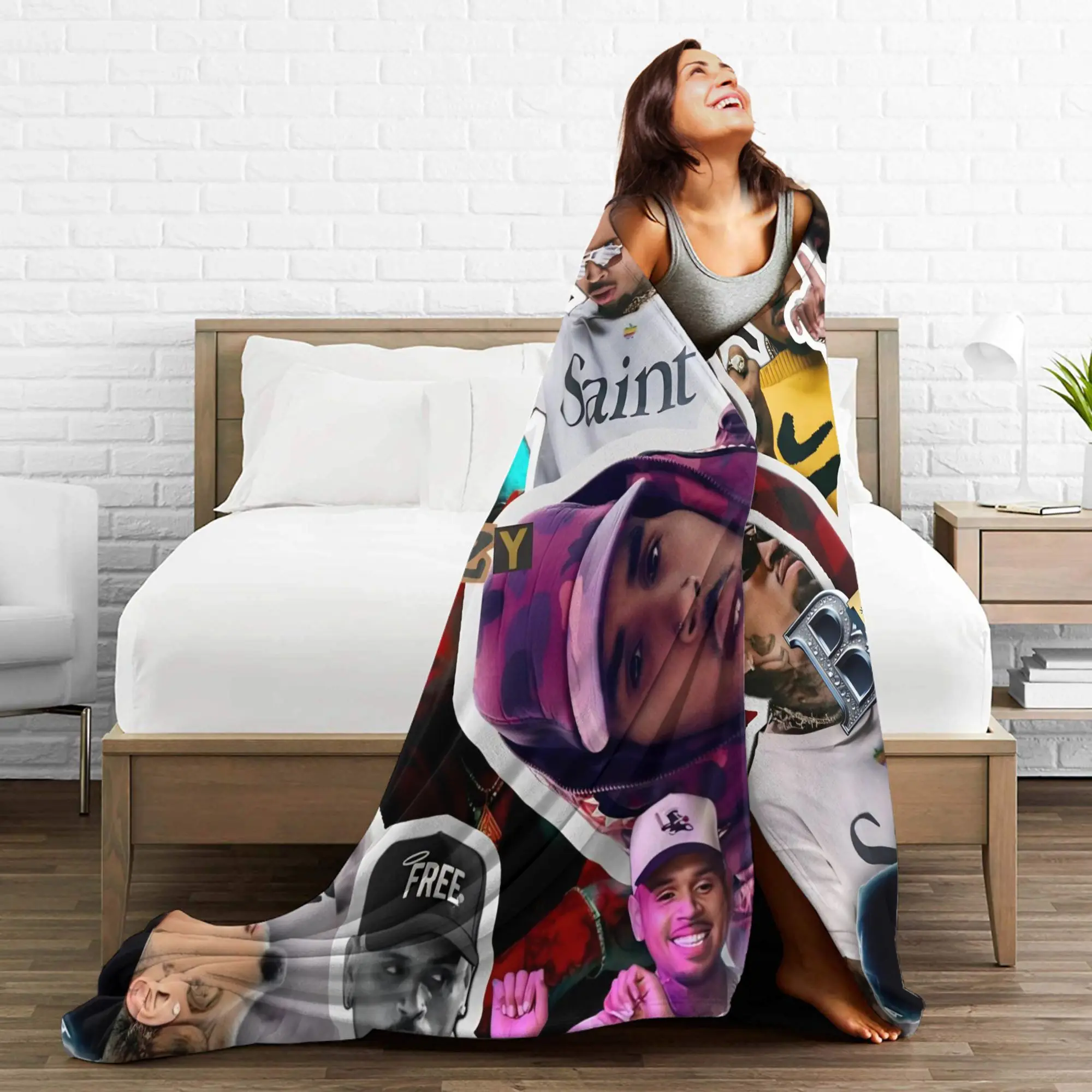 بطانية دافئة للسفر كريس براون بريزي السلطانية XX الفراش يلقي الفانيلا المفرش للخارجية الجدة غطاء سرير أريكة #4