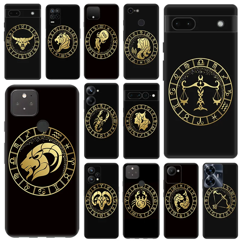 Black Matte Phone Case For Motorola Moto Edge 30 40 20Pro G200 One Fusion 12 Zodiac Signs Pisces Pixel 8a 7a 6a 7 8 6 Soft Cover