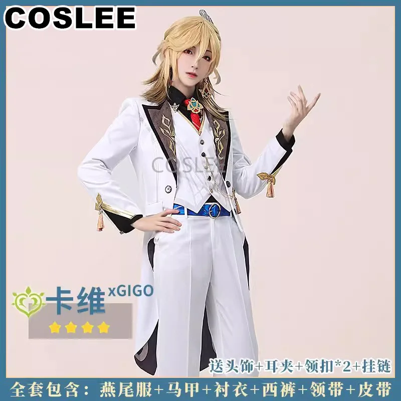 

COSLEE Game Genshin Impact Kaveh Suit Tailcoat Cosplay Costume Fashion Handsome Uniform Coat Vest Shirt Pants Party Outfit S-XXL