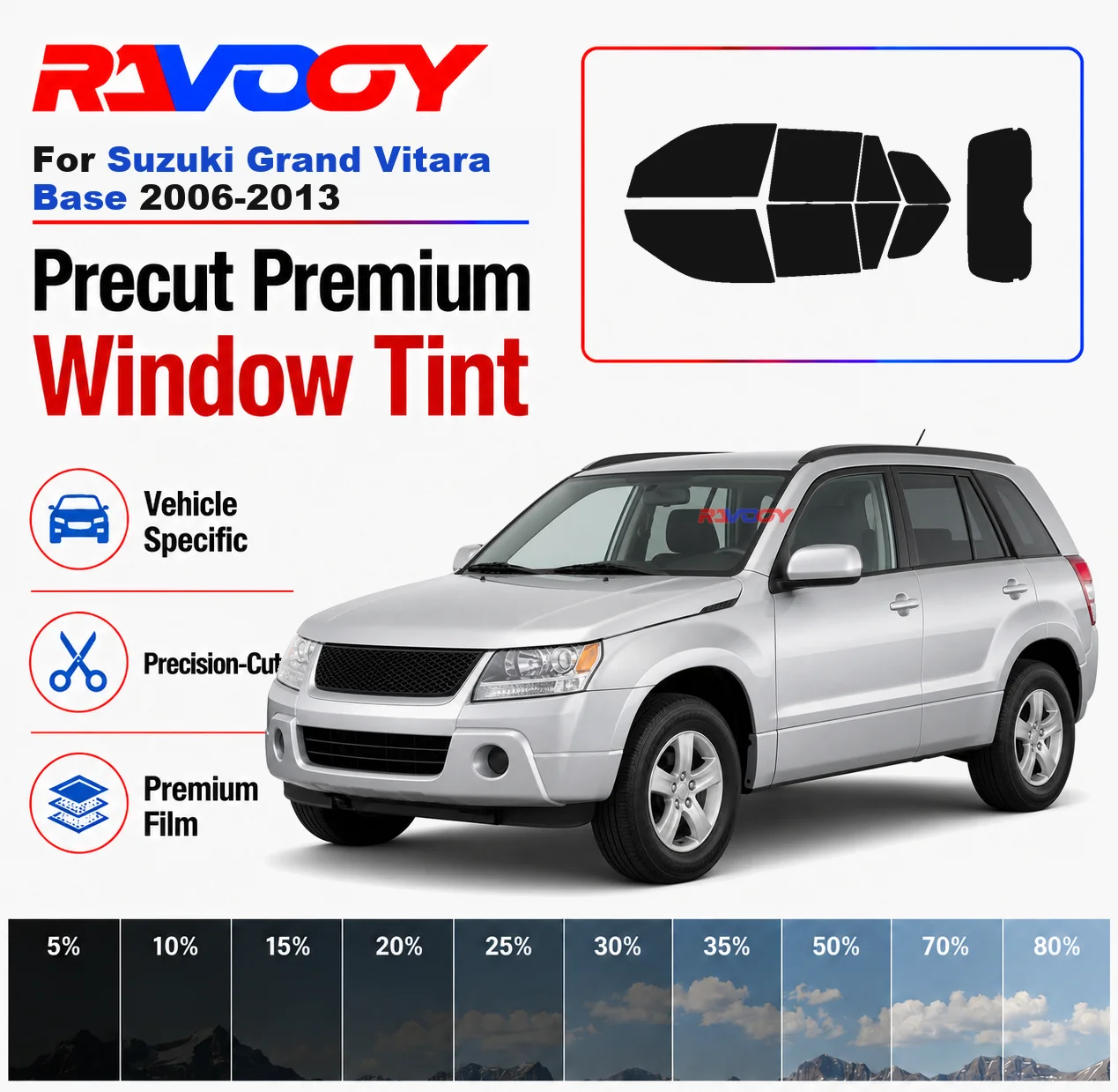 Premium Precut Window Tint Kit Front Rear Windows Rear Windshield For Suzuki Grand Vitara Base 2006-2013 Nano Ceramic Film