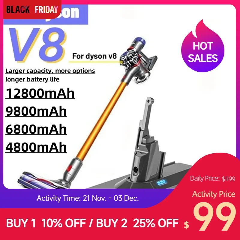 

Dyson V8 Absolute Cord Free Vacuum Cleaner Replacement Battery, Handheld Vacuum Cleaner Battery, 21.6V, 12800mAh, 100% Brand New