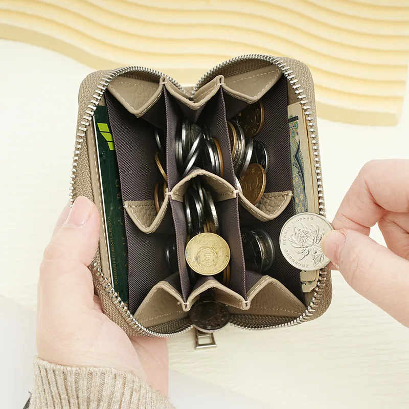 Western RFID Blocking Cowhide Leather Short Women Wallet Large Capacity Zipper Coin Purse for Ladies