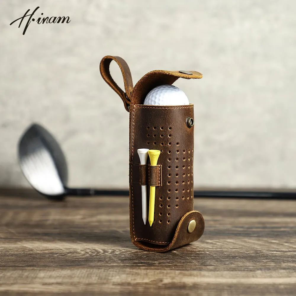 Genuine Leather 3 Slots Golf Ball Storage Organizer with 4 Tees Portable Accessories Holder Waist Bag Mini Golf Ball Container