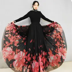 2024 Women Summer Elastic Waist Chiffon Long Skirt Female Beach Big Hem Skirts A Line Dancing Skirt